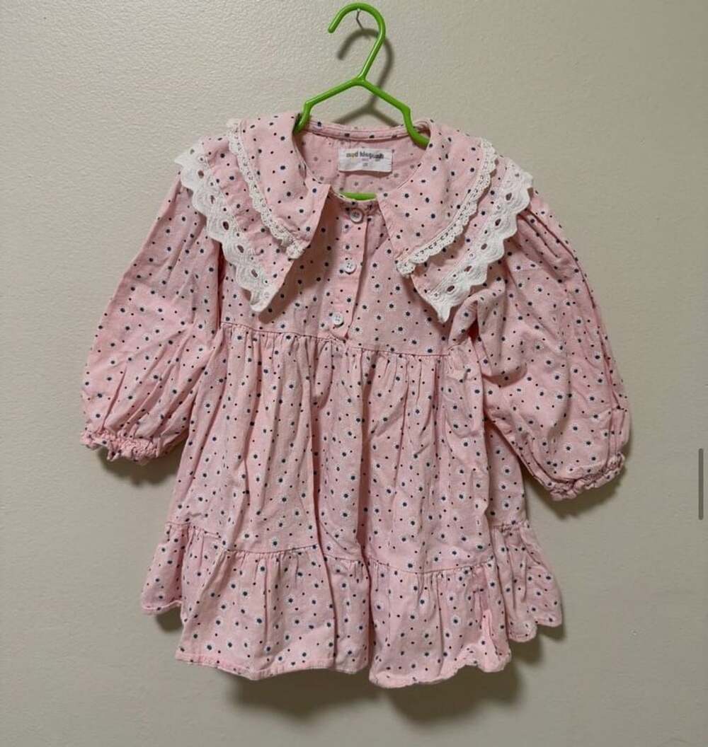 Mud Kingdom Girls Floral Long Sleeve Dress with Lace Peter Pan Collar